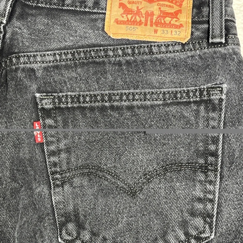 Levi's 505 Jeans Mens 33x32 Black Regular Fit Straight Leg Faded Denim Casual